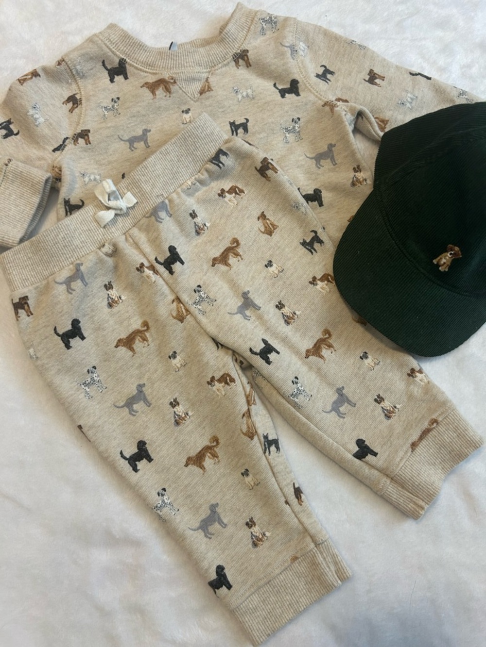 Janie and Jack Dog Print Baby Sweatshirt & Joggers Set with hat